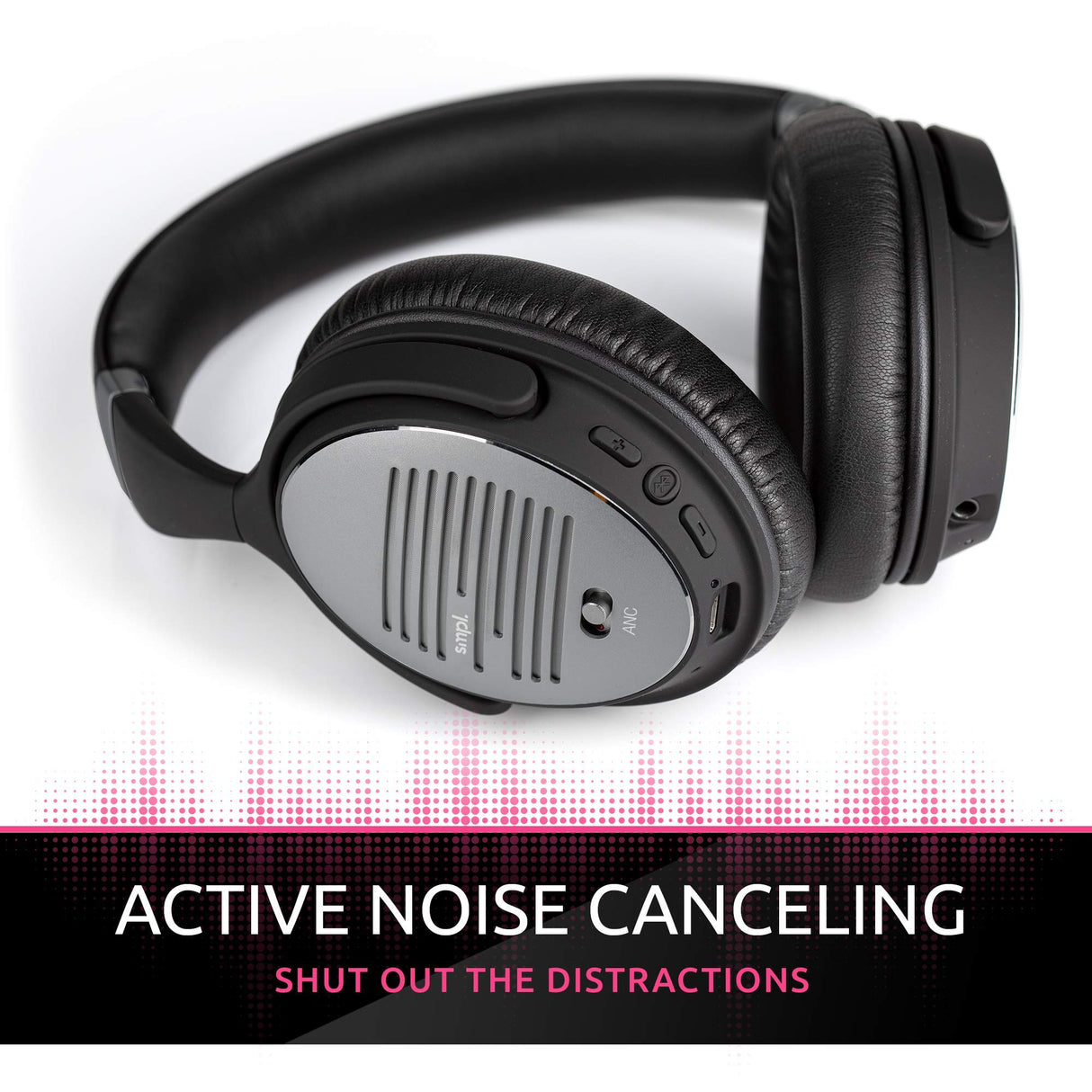 Smpl Auriculares Inalámbricos con Cancelación de Ruido - Cascos Bluetooth con micrófono, 16h de batería, para trabajo/viajes/ordenador/teléfono/TV - Negro, Talla única