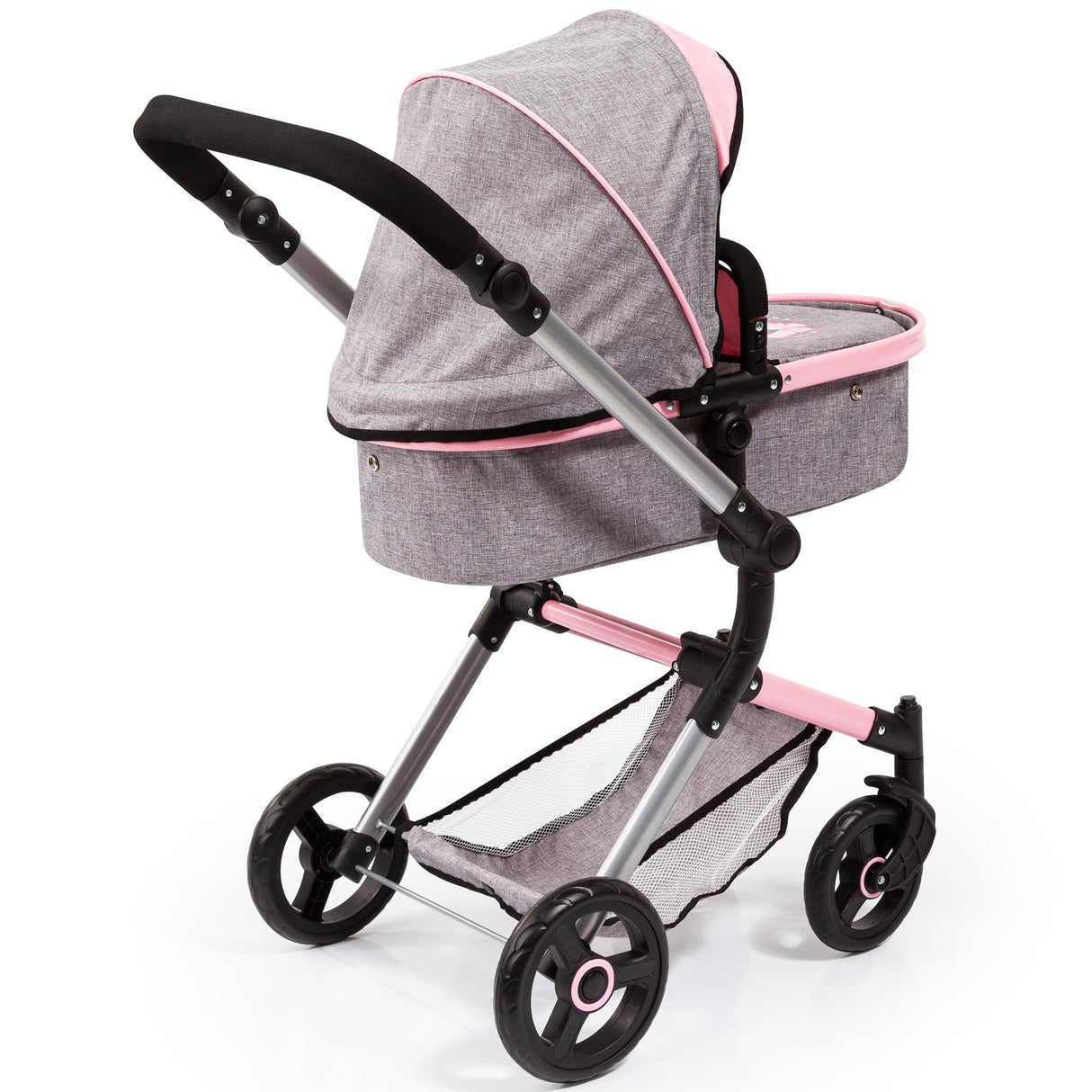 Bayer Design- Cochecito de Muñecas Neo Vario Combolso Cambiador, Convertible, Plegable, Color Vaqueros Grises, Rosa, Mariposa (18433Aa)