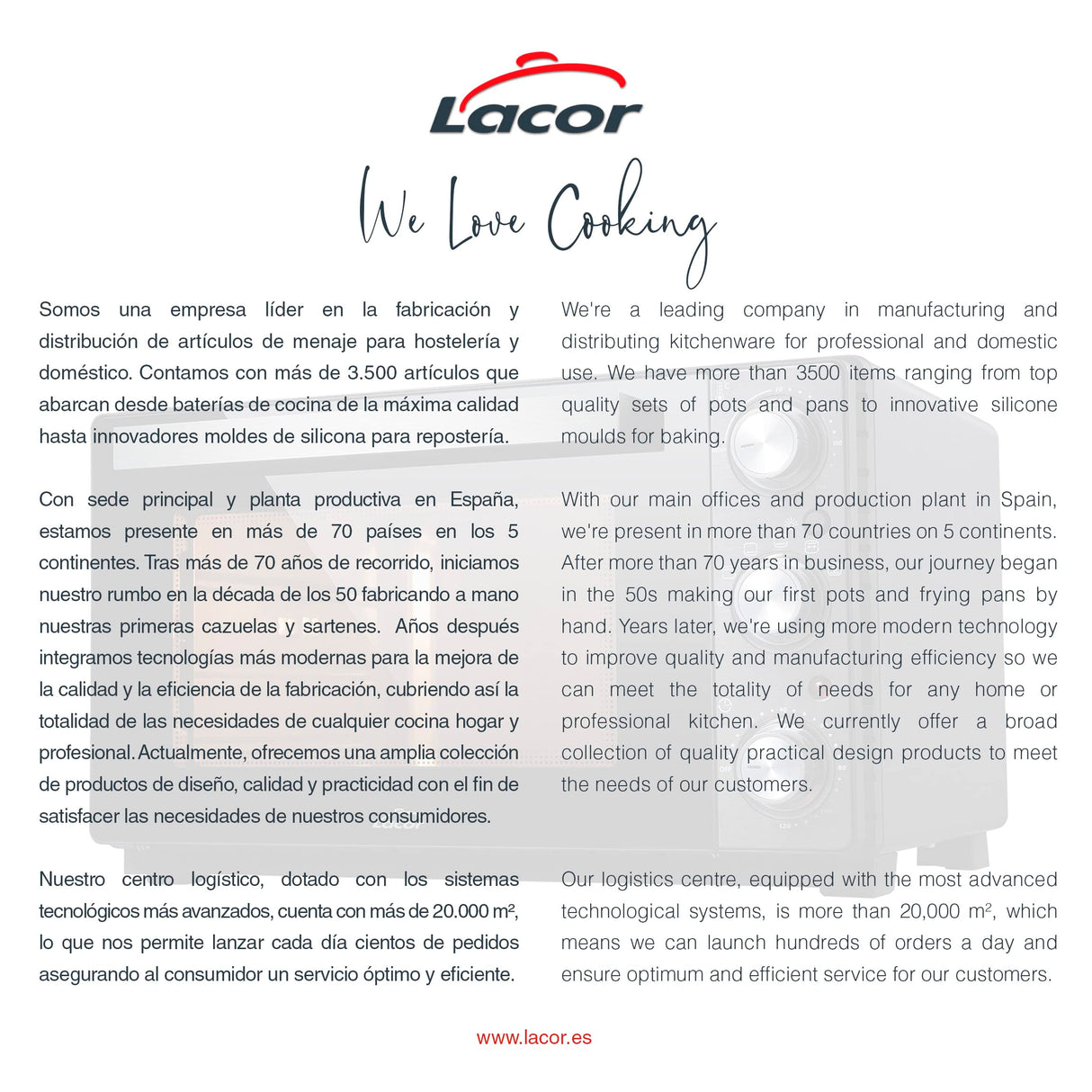 Lacor - 69347 - Horno Eléctrico Sobremesa, Horno Pequeño Cocina, Convección con Carcasa de Acero, Temperatura: 70ºC-230ºC, 54x34,5x41 cm, Capacidad: 35 L, Negro