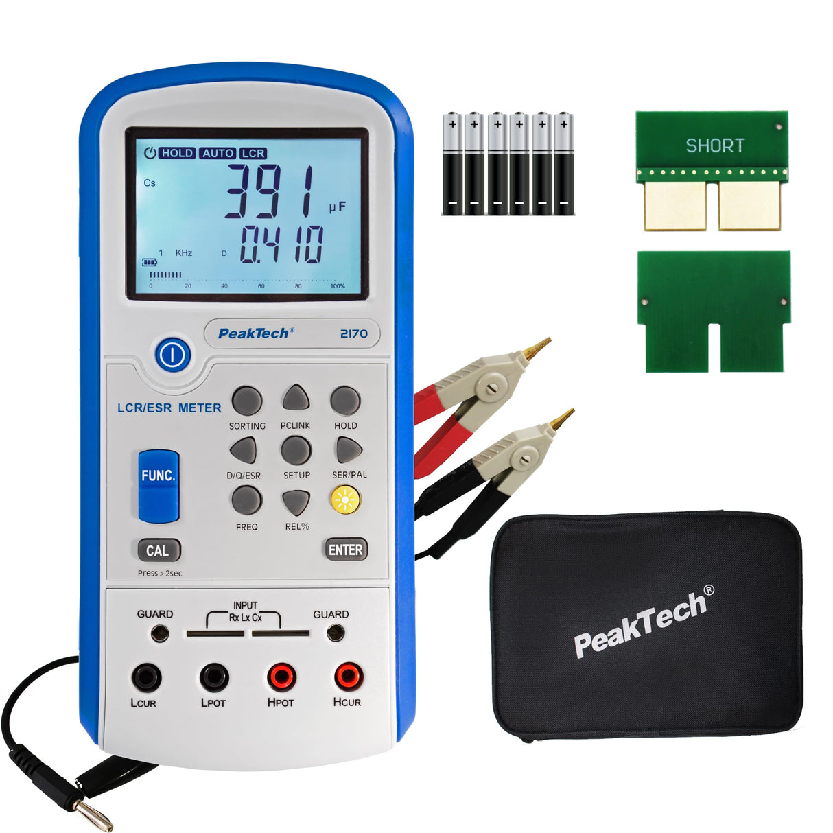 PeakTech 2170 - Medidor LCR, Dispositivo de Medición Esr con Usb, Incluido Software, Frecuencia 1/120 Hz, 1/10/100 Khz, Digital, Medición de Corriente, Pantalla LCD Iluminada, Gráfico de Barras