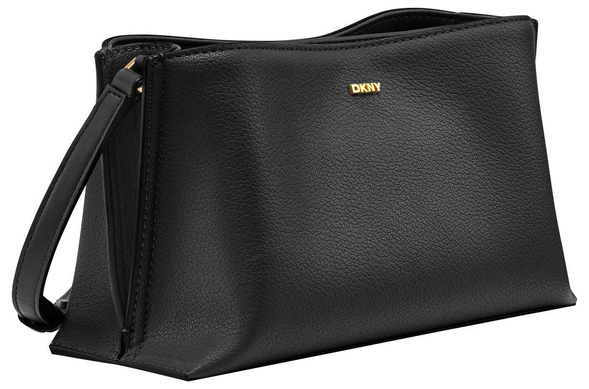 DKNY Alya Crossbody, Bolso de Mano Mujeres, Negro/Dorado, Medium