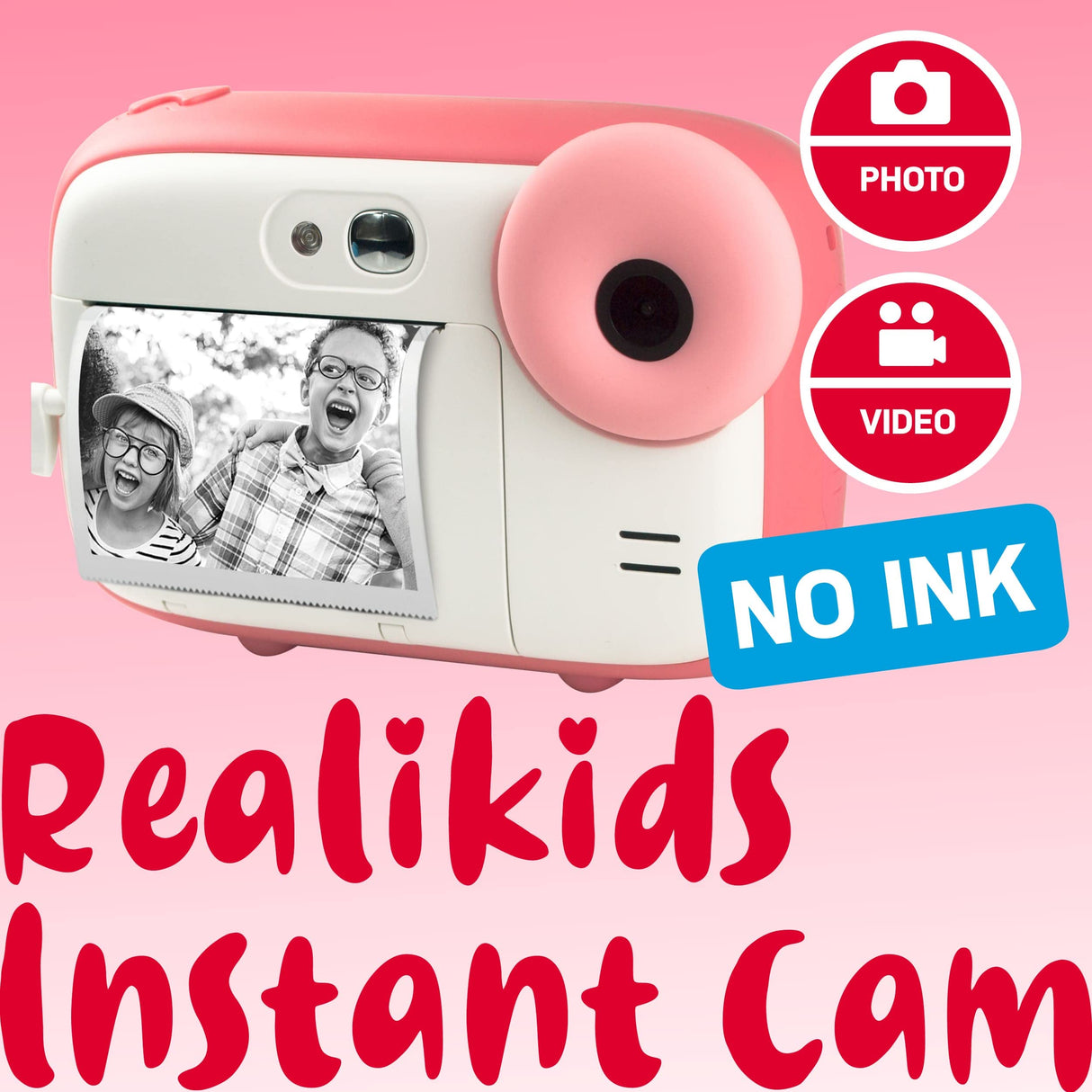 AgfaPhoto Realikids Cámara instantánea + 1 Tarjeta Micro SD de 32 GB + 3 Rollos de Papel térmico ATP3WH - Cámara instantánea para niños, Pantalla LCD de 2.4 Pulgadas, Espejo Selfie y Filtro de Fotos