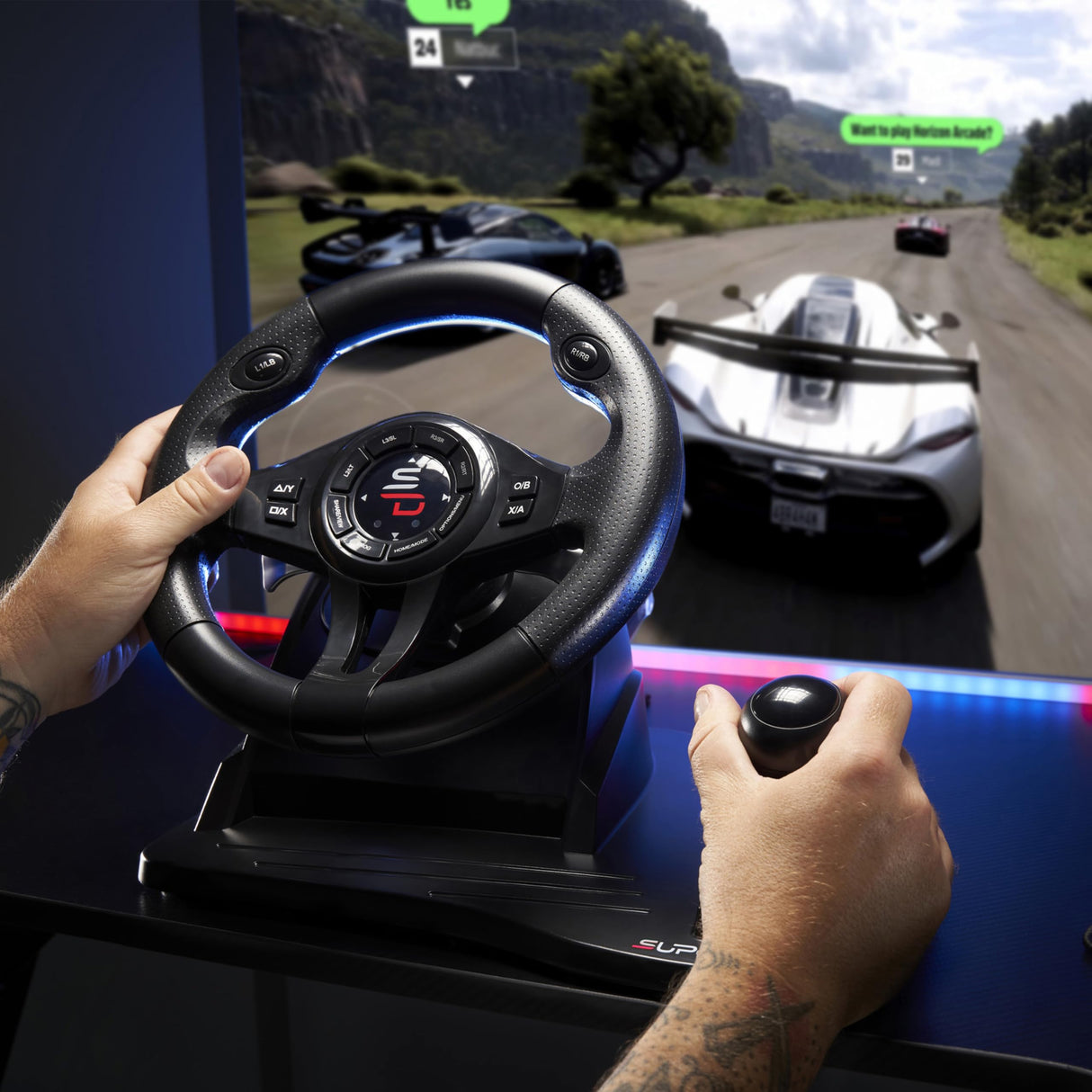 Subsonic Volante Superdrive GS550 Racing con pedales, levas de cambio, palanca de cambios y vibración para Switch, Xbox Serie X/S, PS4, Xbox One y PC (programable para todos los juegos)