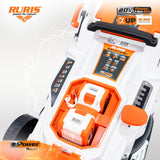RURIS - Cortacésped inalámbrico RXI3744e - Ancho de Corte 37 cm, Altura 25-75 mm, función 3 en 1 (recolección, expulsión Trasera, Mulching), 2 baterías de Litio de 20 V y 4 Ah y Cargador Doble