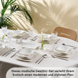 Karaca Vajilla Vesta White para 12 personas, 52 piezas, elegante vajilla de porcelana para 12 personas, incluye platos, tazas, cuencos y cubiertos