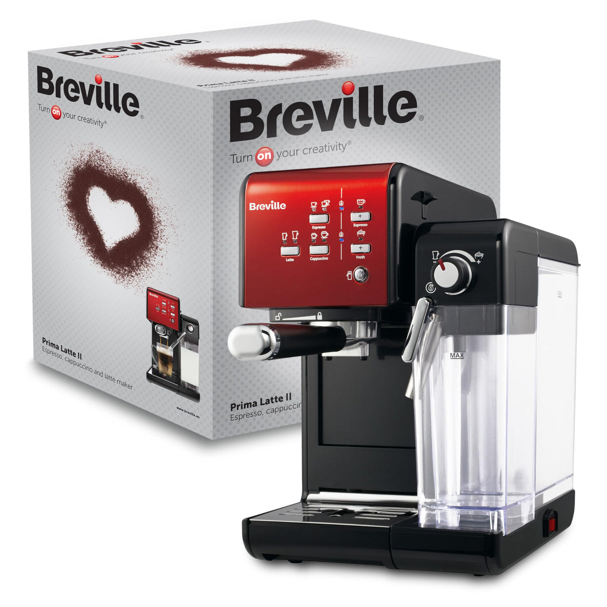 Breville Prima Latte II Espresso | Cafetera para latte y capuchino | Bomba profesional de 15 bares y espumador | Rojo [VCF109X]
