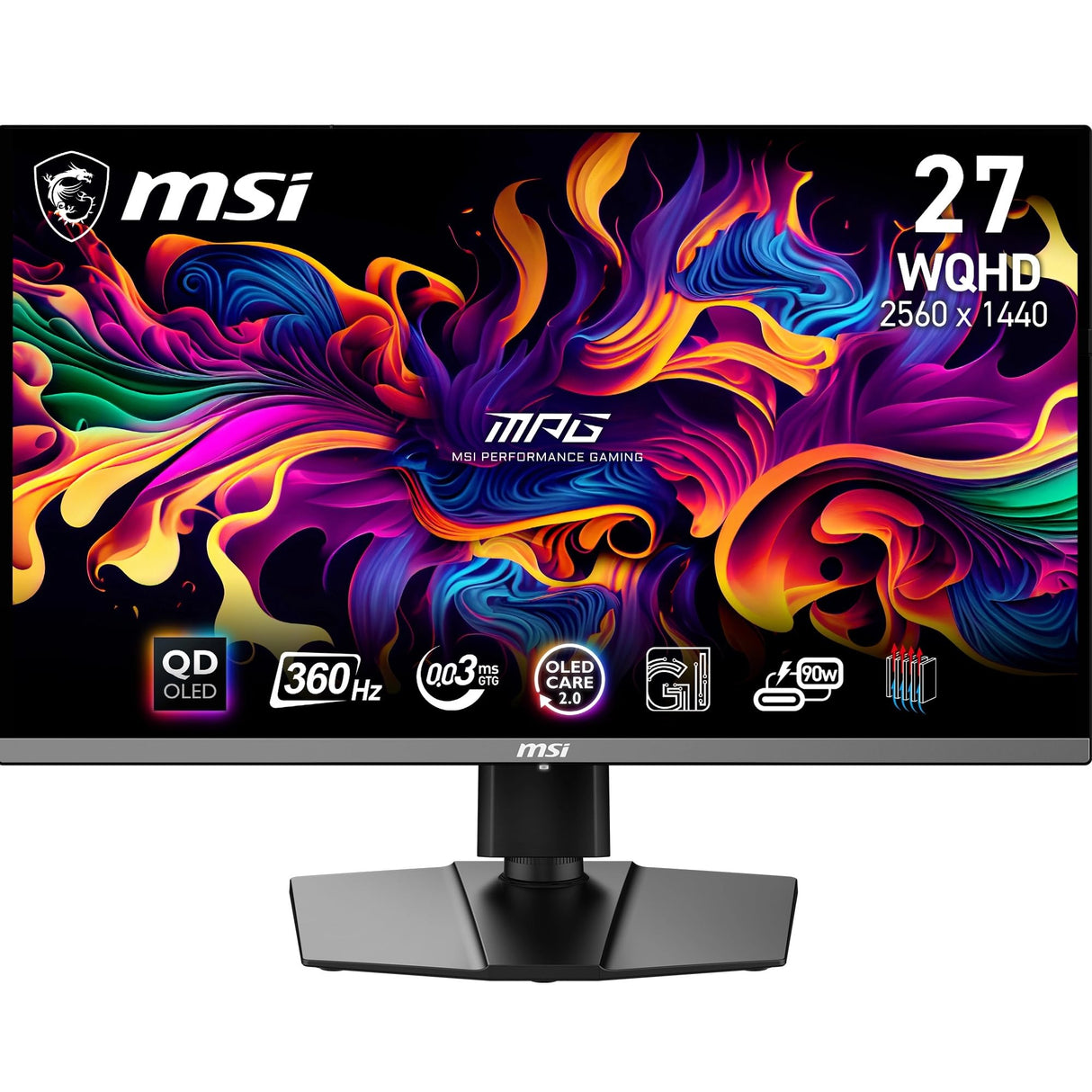MSI MPG 271QRX QD-OLED 26,5" WQHD Monitor Gaming, Panel OLED Quantum Dot 2560 x 1440, 360Hz / 0,03ms, 99% DCI-P3, ΔE≤2, DisplayHDR True Black 400, KVM, RGB, DP 1.4a, HDMI 2.1, USB Type-C