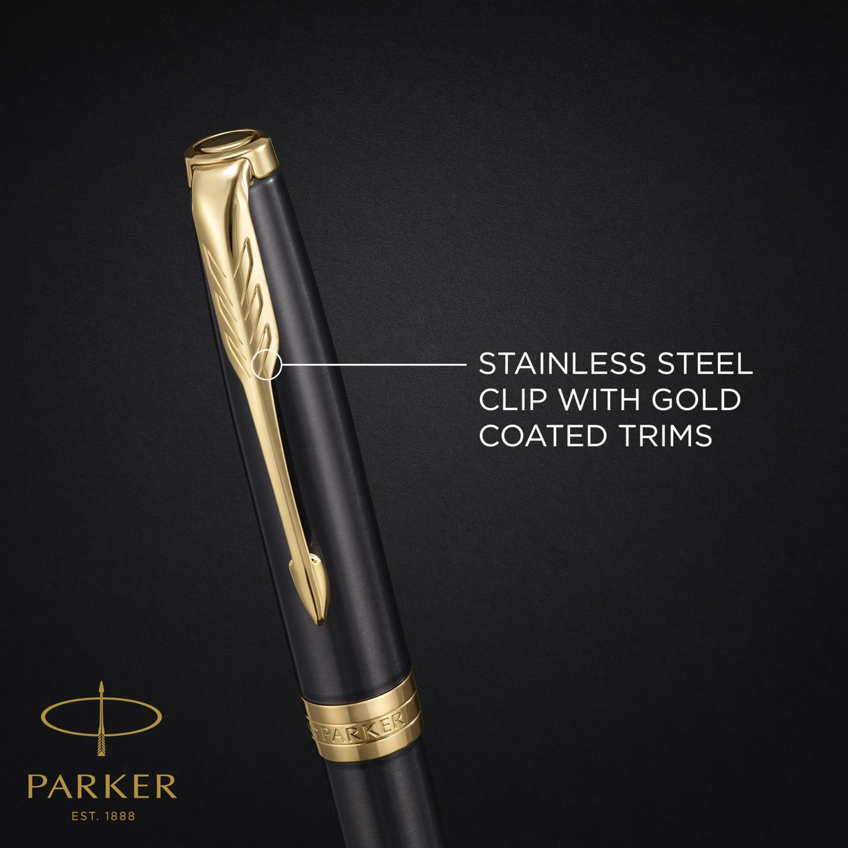 PARKER Bolígrafo roller Sonnet | lacado gris con adornos dorados | punta fina de acero inoxidable | estuche de regalo