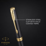 PARKER Bolígrafo roller Sonnet | lacado gris con adornos dorados | punta fina de acero inoxidable | estuche de regalo