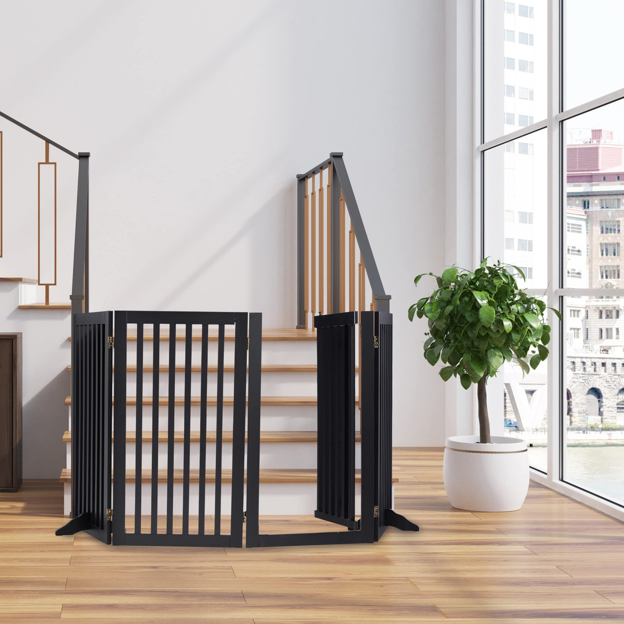 Relaxdays Barrera Seguridad Niños, Valla Protectora, Puerta, 92x206cm, Plegable, Cerca Protección Bebés, Perros, Negro, Tablero de Fibras
