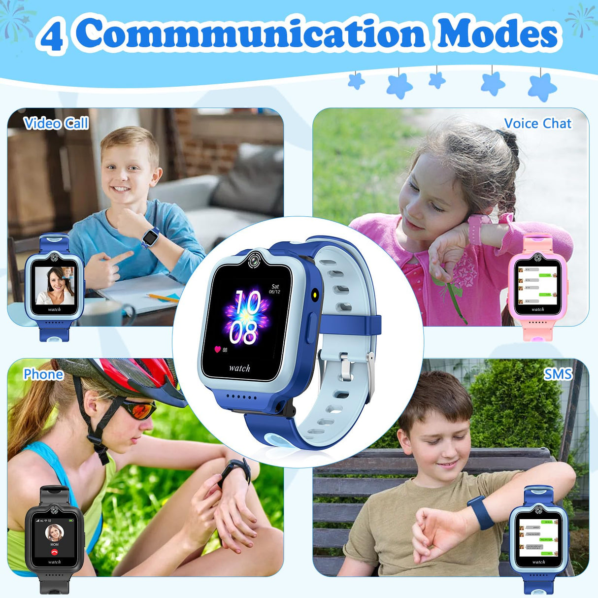 ele ELEOPTION 4G GPS Reloj Inteligente Impermeable para niños y niñas, Llamada bidireccional, Chat de Voz y vídeo, cámara, SOS, Reproductor de vídeo Musical, Alarma