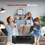 Pyle Mini Amplificador de Potencia, Compacto, Estereo, Potencia Maxima de 60V, RCA, 2 entradas de microfono, Salidas de 25/70 V, LED, Selector de Entrada para PA