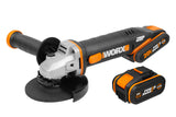 WORX | Amoladora 125mm 20V | PowerShare | WX803 | Incluye 2 baterías 2Ah y 4Ah | Bloqueo del husillo | interruptor lateral | Sistema de ajuste rápido sin herramientas | Mango auxiliar