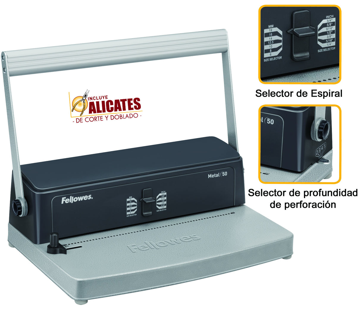 Fellowes Encuadernadora manual de espiral metálico, Uso Moderado, Gris, A4