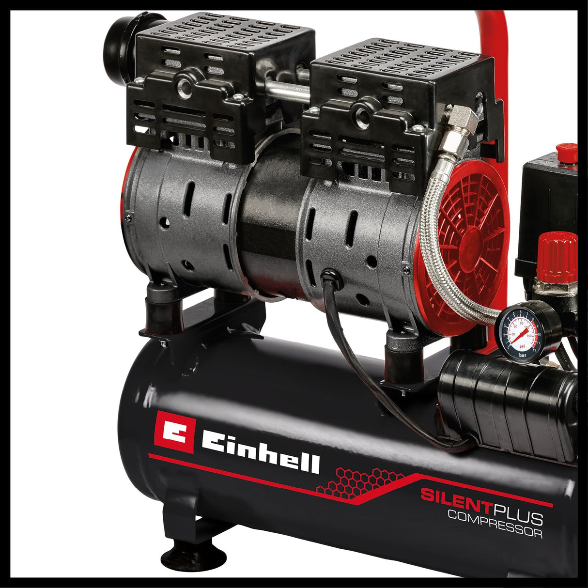 Einhell Compresor TE-AC 6 Silent (compresor silencioso con 550 W, máx. 8 bar, motor exento de aceite y servicio, depósito de 6 l, manómetro y acoplamiento rápido, válvula de seguridad)