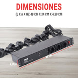 Pyle 19” Outlet 1U, PDU de montaje en rack, Fuente de distribucion de energia, Protector contra sobretensiones, Disyuntor de 15 amperios, Puerto de carga para multiples dispositivos USB, Cable de 15ft