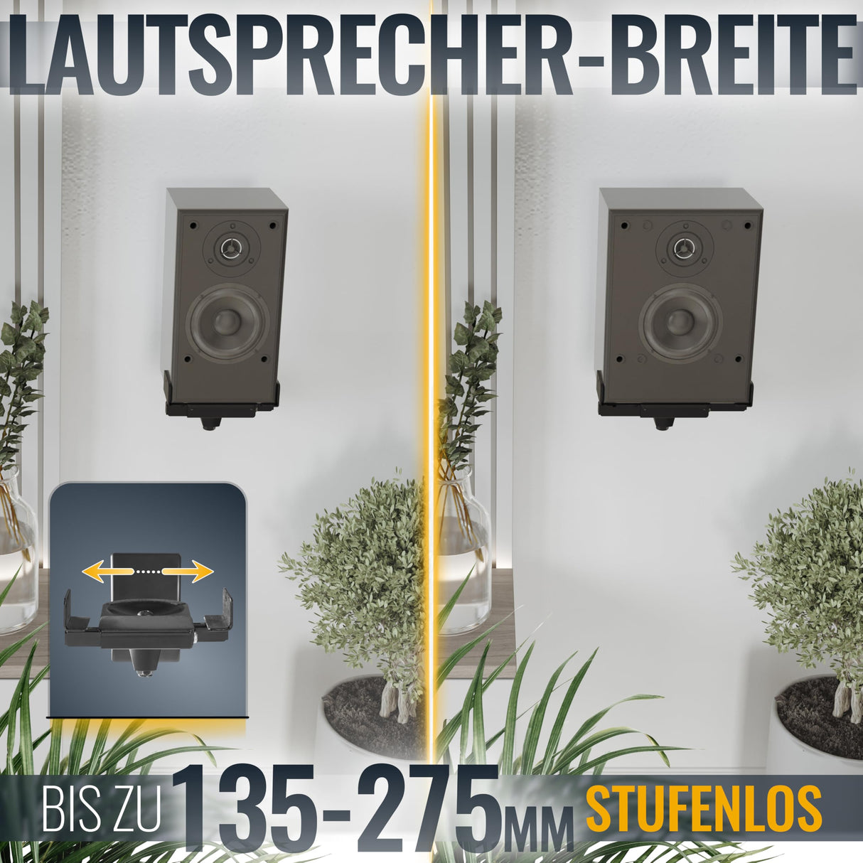 RICOO Soporte Altavoz para Pared (2 Piezas) Giratorio Inclinable Brazo para bafles Wall-Mount Universal LH051-B Negro