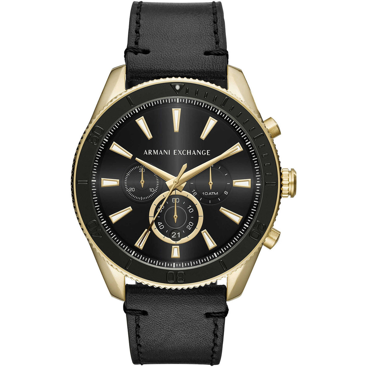 Armani Exchange Reloj Hombre, Movimiento cronógrafo de cuarzo, 46mm Caja de acero inoxidable dorado con correa de piel, AX1818, Negro y tono dorado
