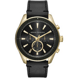 Armani Exchange Reloj Hombre, Movimiento cronógrafo de cuarzo, 46mm Caja de acero inoxidable dorado con correa de piel, AX1818, Negro y tono dorado