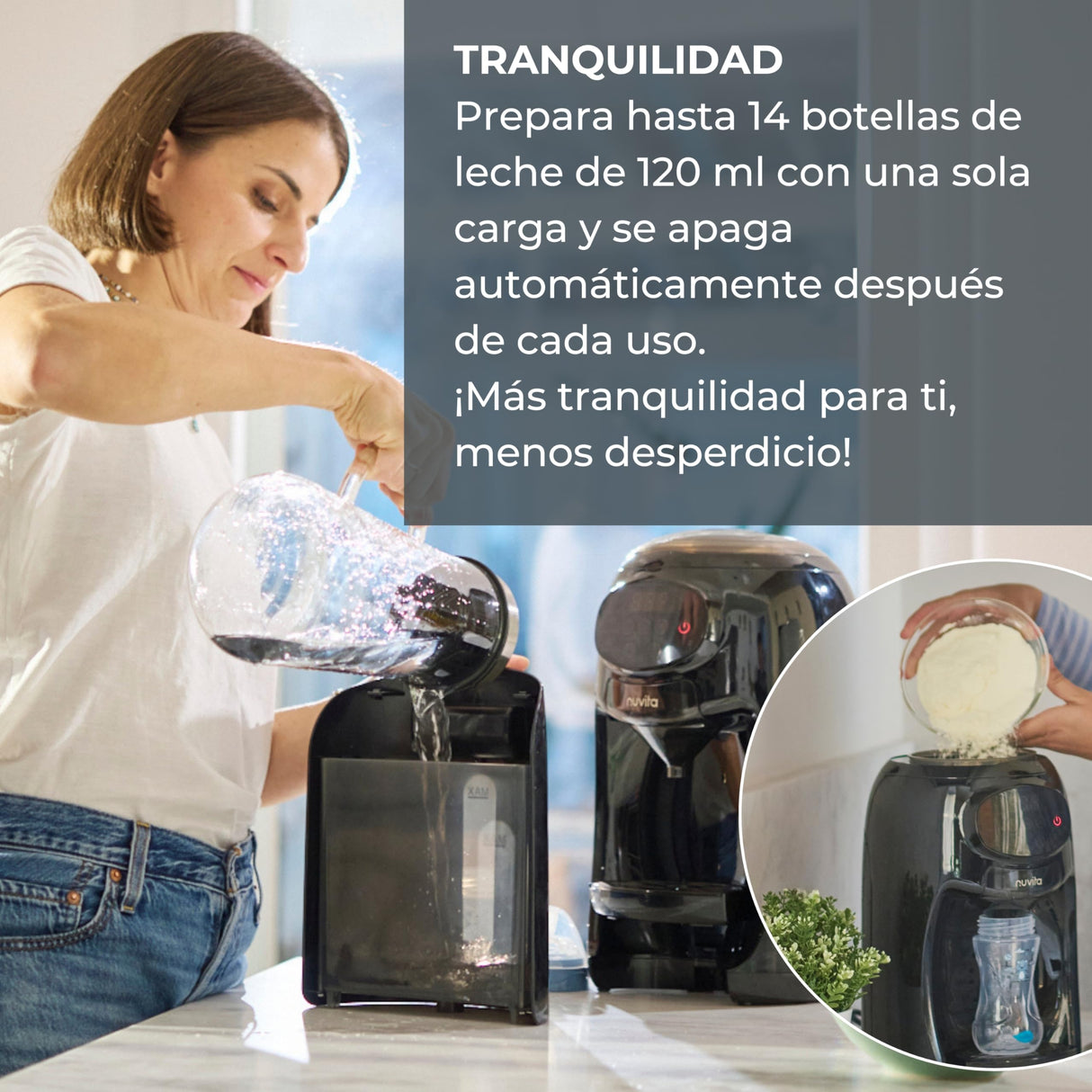 Nuvita 1180 Lattespresso - Preparador instantáneo de leche en polvo, dosificación precisa, calentamiento y mezcla, 4 temperaturas seleccionables, compatible con la mayoría de marcas de leche en polvo