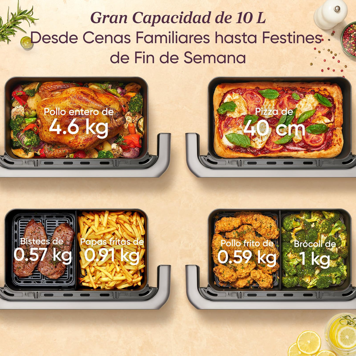 Cosori Freidora de Aire Grande-True Acero Inox-4 Resistencias Dual Blaze TwinFry 10 L-Flexible Doble Cesta Air Fryer 2800 W- Smart WIFI Control– 66 % Eficiencia Energética-6 en 1-Máx 10 Personas