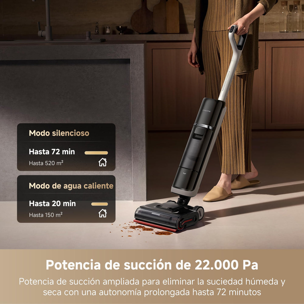 DREAME H15 Pro Heat Aspirador en Seco y Húmedo, Limpia con Agua a 85 °C, Brazo Robot GapFree IA, Detecta por RGB, 22K Pa, 0 Enredos, Lava el Cepillo a 100 °C, Seca a 90 °C en 5 min, Navega con la App