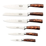 Rockingham Forge Juego de Cuchillos de Cocina de 7 Piezas, Serie Sunrise, Hoja de Acero Inoxidable con Mangos de Resina, Marrón Ambarino, RF-2160/7BR