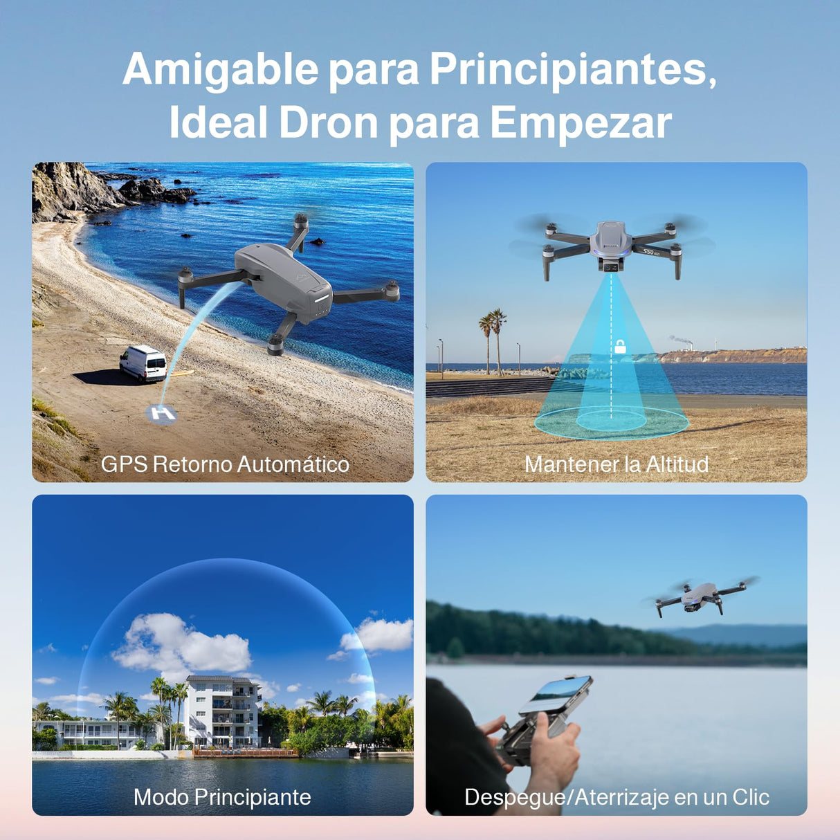 Ameta Drone con Camara 4K Adultos, S50 Lite GPS Profesional Dron con Cámara/Retorno Automático/ 50 Minutos de Vuelo/Sigueme/Modos Inteligentes/Gestos Control/ 500m Alcance, Menos de 249g