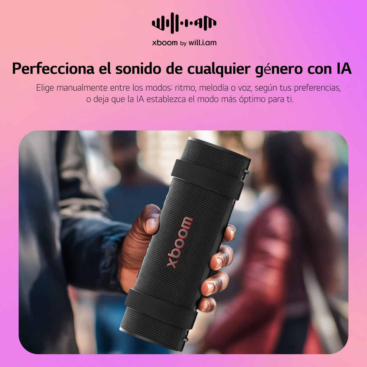 LG xboom Grab, Altavoz Inalámbrico, Bluetooth, 30W, Sonido Sound Boost, Resistente al Agua IP67, Autonomía 20h, Color de Luces LED Variable, Amplia Conectividad