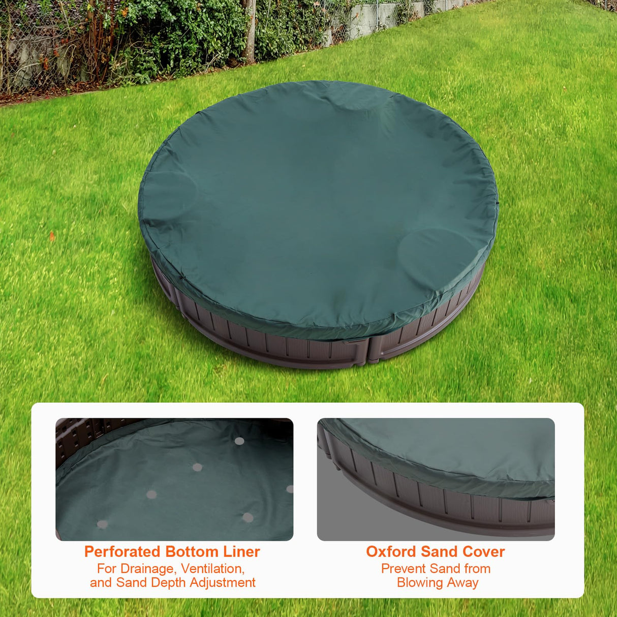 VEVOR Caja de Arena con Tapa Areno de HDPE Redondo de 120 x 23 cm con 3 Asientos en Las Esquinas y Revestimiento Inferior para Niños de 3 a 12 Años para Patio al Aire Libre, Playa, Parque, Marrón