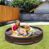 VEVOR Caja de Arena con Tapa Areno de HDPE Redondo de 120 x 23 cm con 3 Asientos en Las Esquinas y Revestimiento Inferior para Niños de 3 a 12 Años para Patio al Aire Libre, Playa, Parque, Marrón