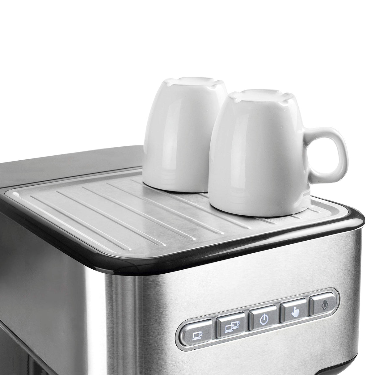 Lacor 69256 - Cafetera espresso con 2 salidas de café y función de calentar/espumar la leche, apta para café molido y cápsulas ESE, 21x26'5x30 cm