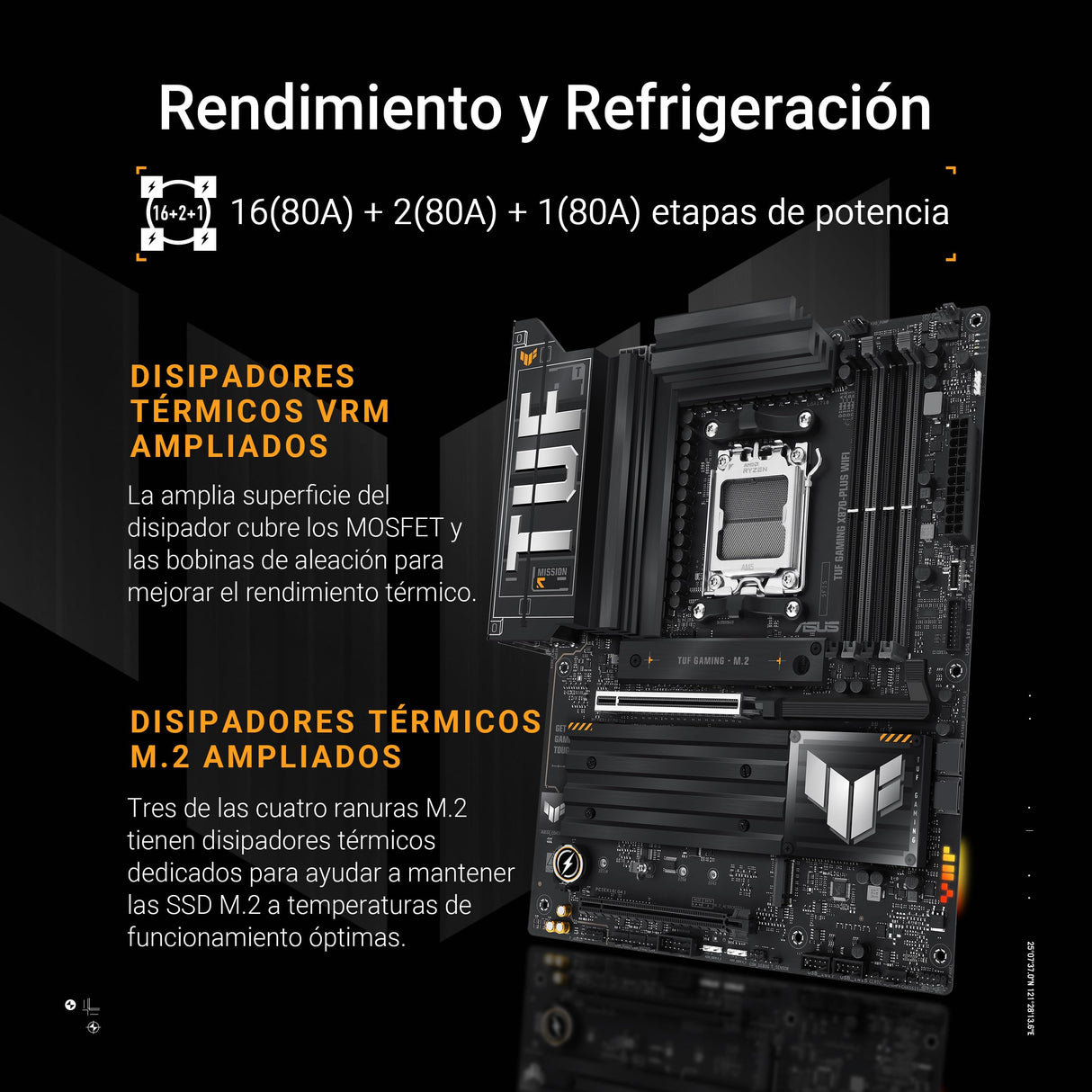 ASUS TUF Gaming X870-PLUS WiFi - Placa Base AMD ATX, 16+2+1(80A) etapas de Potencia, DDR5, PCIe 5.0 Compatible con GPU de última generación, 4X M.2, WiFi 7, USB4, USB 20 Gbps con PD Fast Charge