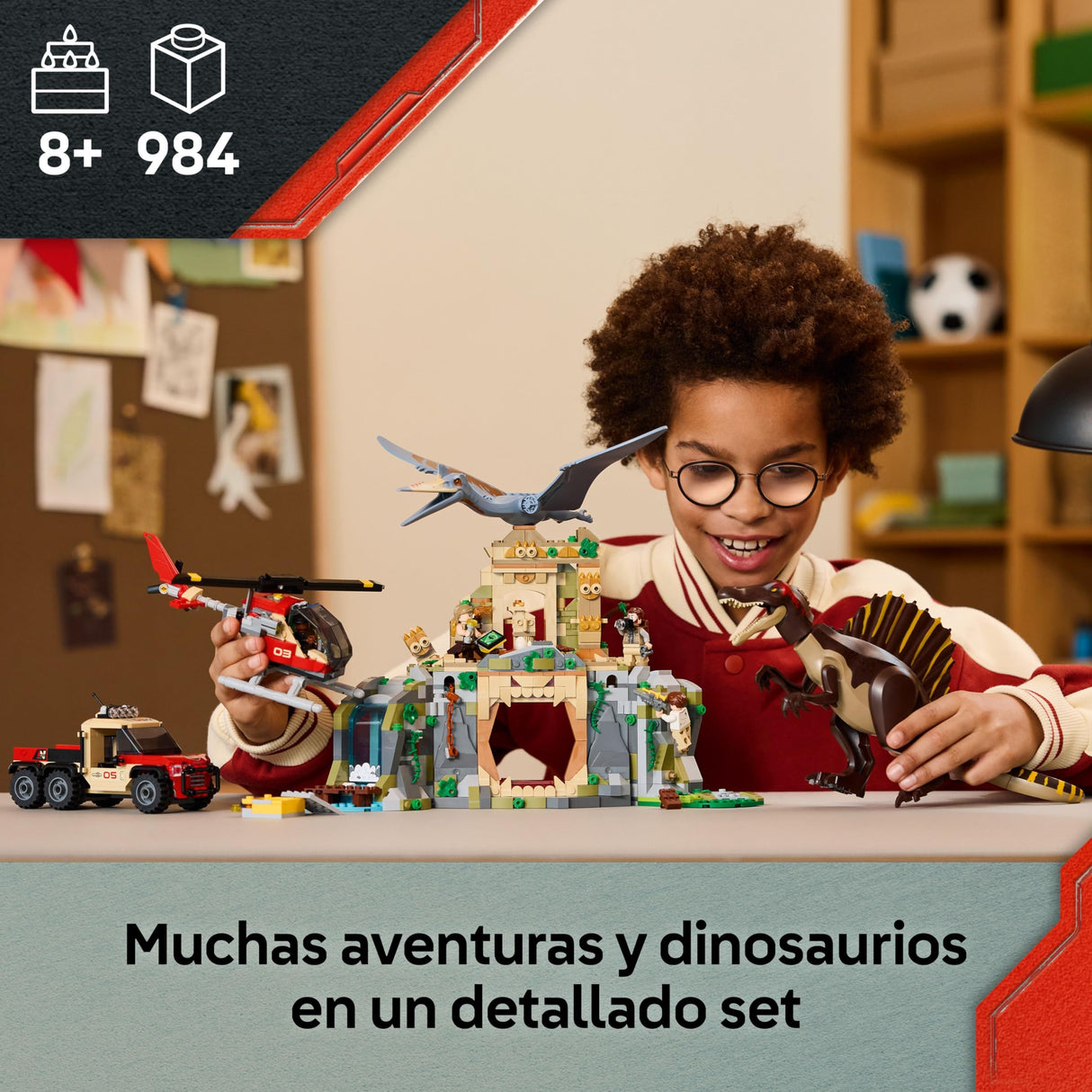 LEGO Jurassic World Misión Aérea: Spinosaurus y Quetzalcoatlus - 2 Figuras de Dinosaurios, Camión y Helicóptero de Juguete y 4 Minifiguras - Regalo para Niños y Niñas de 8+ Años 76976