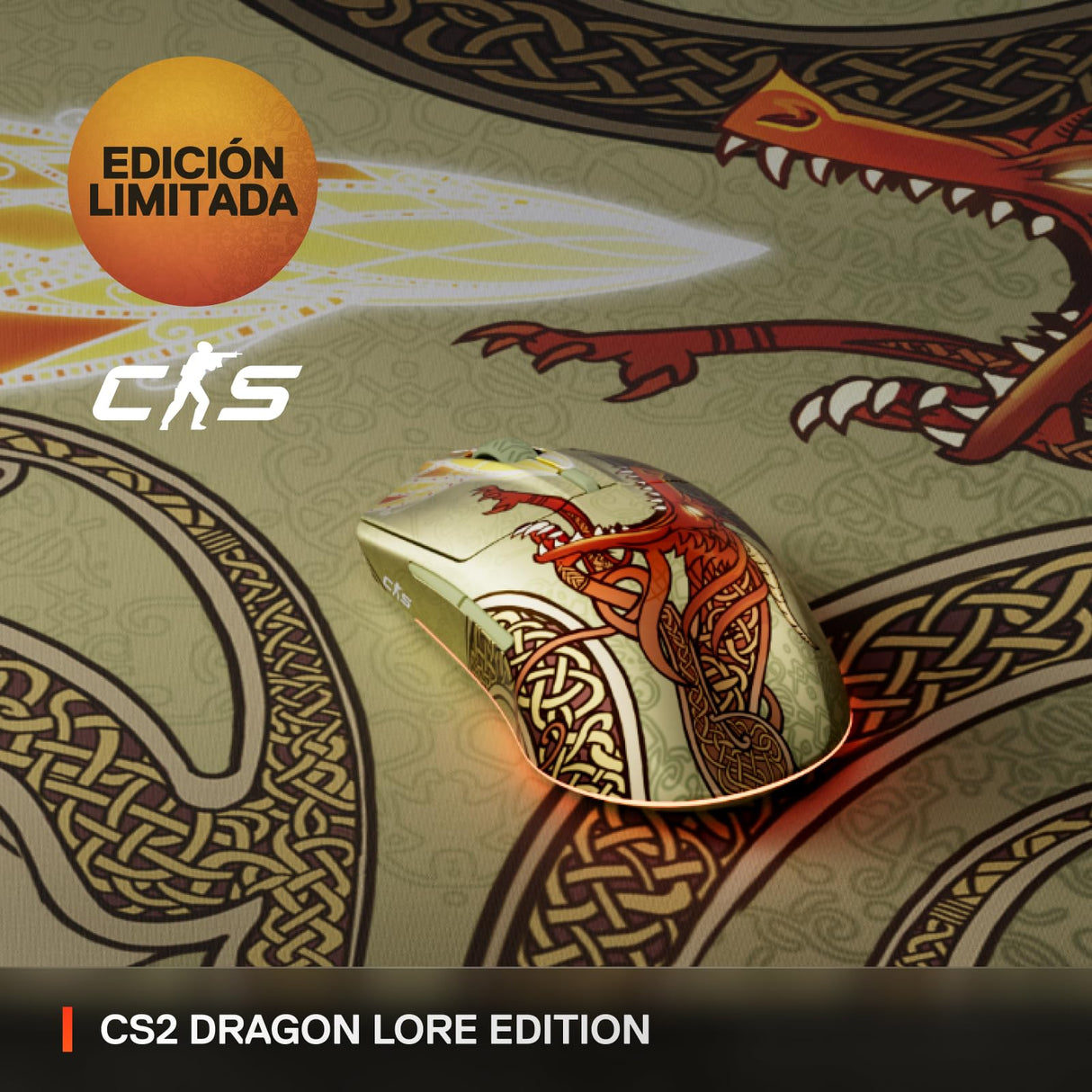 SteelSeries CS2 Dragon Lore Edition ratón inalámbrico Gaming - Counter-Strike - 2,4GHz y Bluetooth - Sensor óptico 18000 dpi TrueMove Air - hasta 200 h de batería - 80M de clics