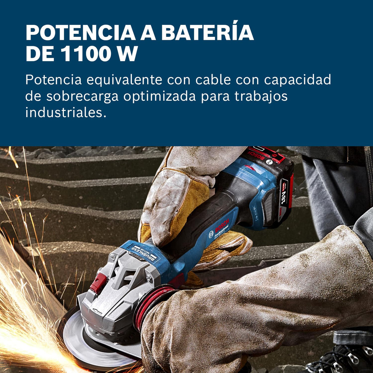 Bosch Professional 18V System amoladora angular a batería GWS 18V-11 S (diámetro del disco de 125 mm, incl. 2 baterías GBA 5.0Ah, cargador GAL 1880, L-BOXX)