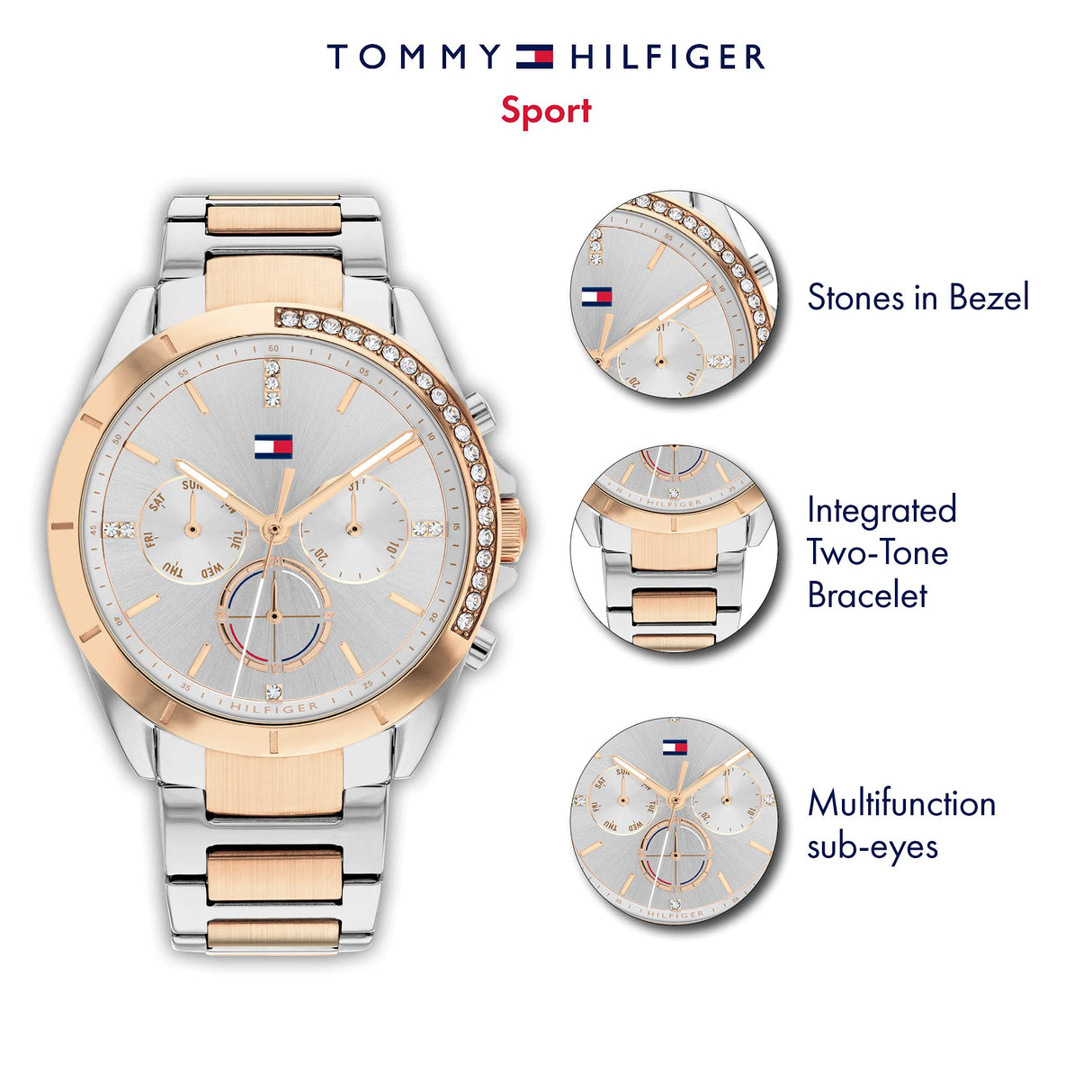 Tommy Hilfiger Reloj Analógico de Cuarzo multifunción para Mujer con Correa en Acero Inoxidable de Dos Tonos - 1782387