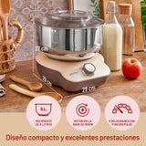 Imetec CakeLover, Batidora planetaria para dulces, Cremas y masas saladas, equipada, Compacta, 1500 W, Recipiente de acero inoxidable, 5 Litros, 6 Velocidades, Recetario, Color Negro/Beige