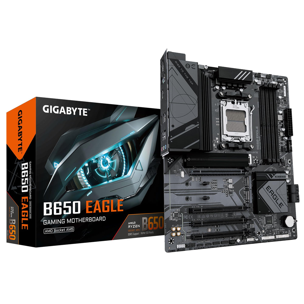 GIGABYTE B650 Eagle Placa Base - AMD Ryzen Serie 9000, VRM de 12+2+2 Fases, hasta 7600 MHz DDR5 (OC), 1xPCIe 5.0 + 2xPCIe 4.0 M.2, LAN GbE, USB 3.2 Gen 2