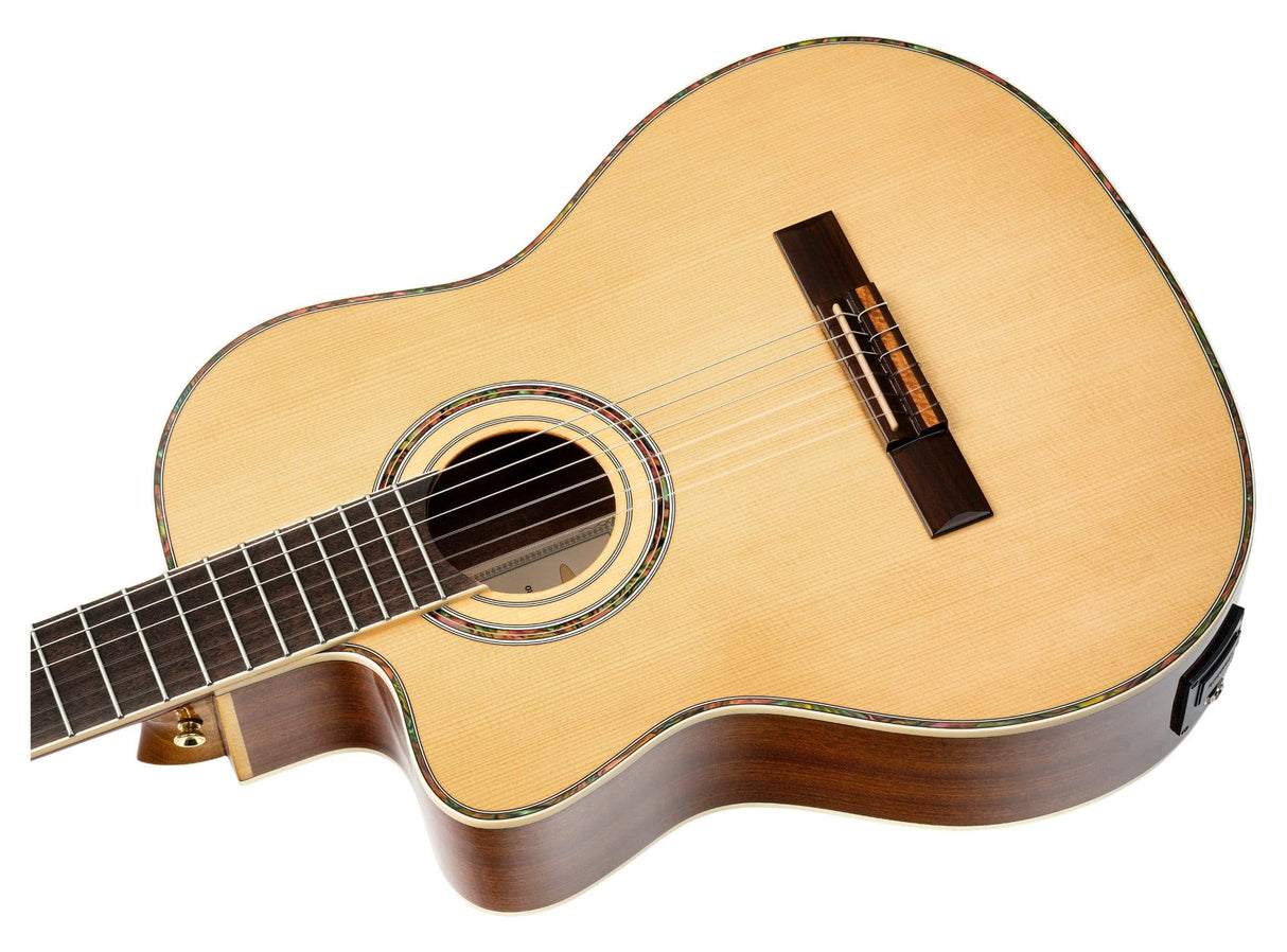 Ortega Guitars Family Series Pro - Guitarra de concierto para zurdos (electroacústica, abeto y caoba, incluye funda (RCE141NT-L)