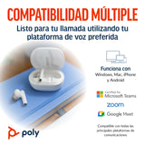 Auriculares inalámbricos Poly Voyager Free 60+ UC - Micrófonos con supresión de ruido para llamadas nítidas - ANC - Funda de carga con pantalla táctil - Funciona con iPhone, Android, PC/Mac - Blanco