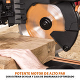 Evolution Power Tools R255SMS-DB ingletadora, Sierra ingletadora deslizante multimaterial de 255 mm, con doble bisel y paquete plus, hasta 300 mm x 90 mm, 5° a izquierda y derecha, inglete de 50°
