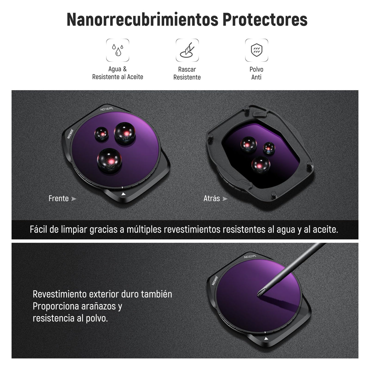 NEEWER Filtros ND/PL Set Compatible con dji Air 3S, Paquete de 4 ND8/PL, ND16/PL, ND32/PL, ND64/PL Polarizador Densidad Neutra Accesorios Lentes Drone Vidrio Óptico HD Multicapa Delgado, FL-A87