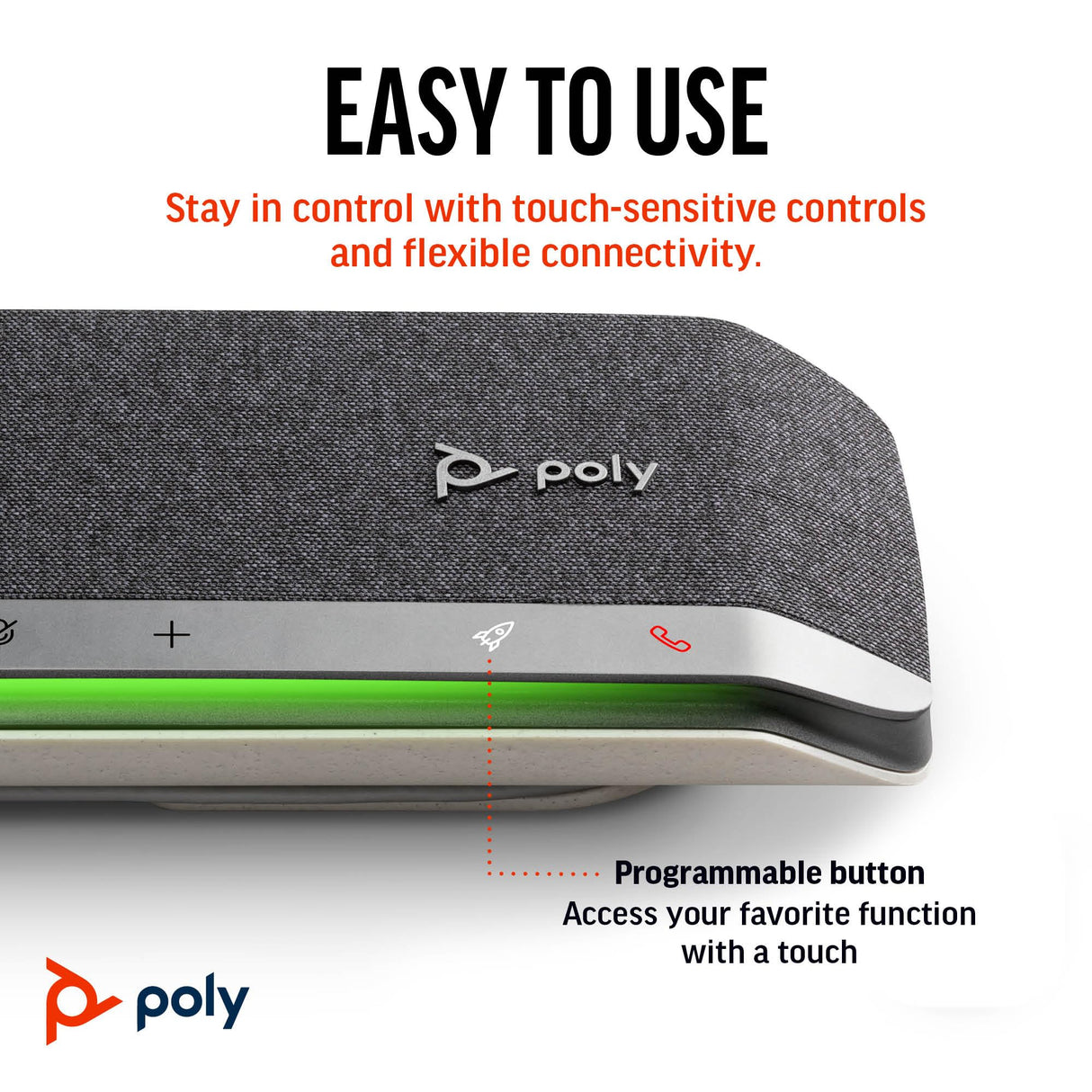 Altavoz manos libres inteligente Poly Sync 40 - Espacios de trabajo flexibles, Se conecta a PC mediante un cable USB-A o USB-C y a teléfonos inteligentes a través de Bluetooth - Funciona: Teams y Zoom