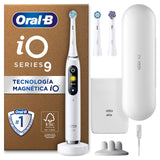 Oral-B iO 9 Cepillo de Dientes Eléctrico con Mango Recargable, 3 Cabezales y Estuche de Viaje con Cargador, Diseñado por Braun, Regalos Originales para Mujer y Hombre - Blanco