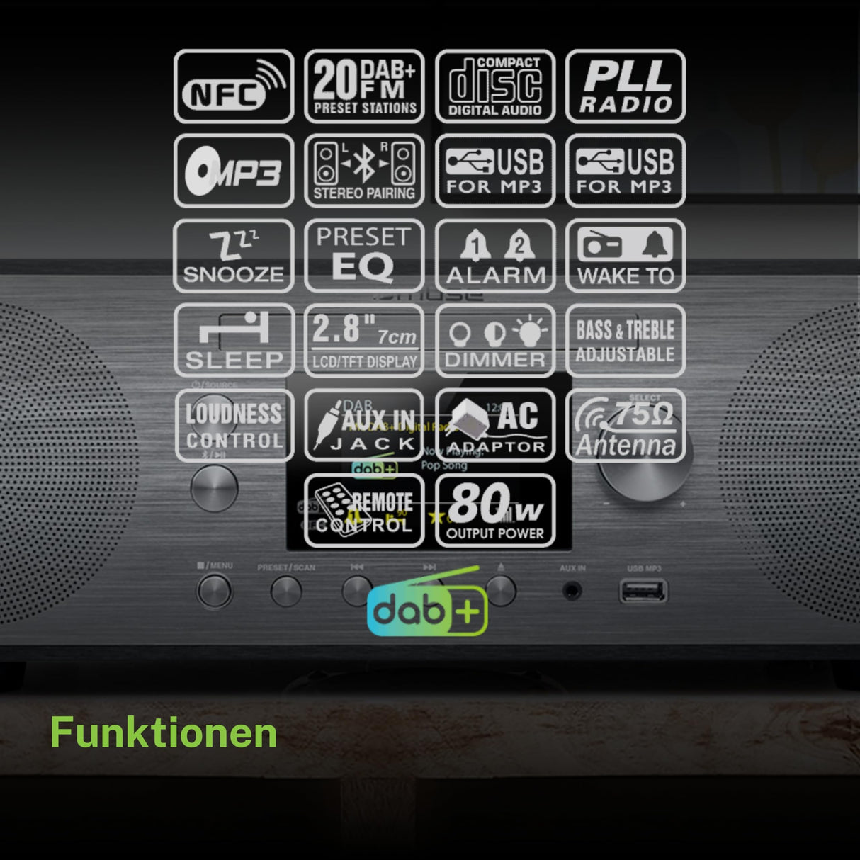 Muse - (M-885 DBT) Dab+/FM/CD/USB/Bluetooth Micro System, Gris Oscuro