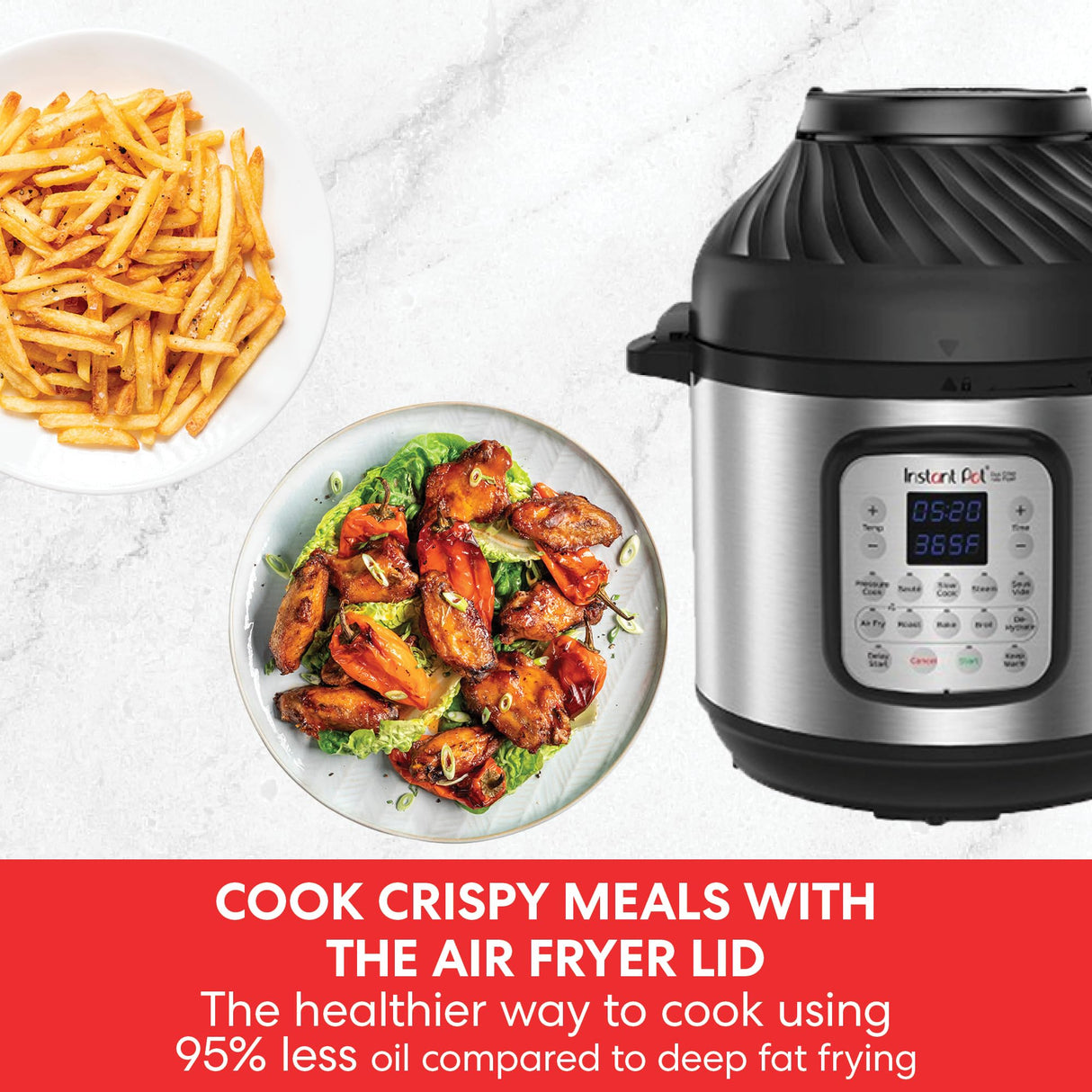 Instant Pot Duo Crisp + Air Fryer 5.7L Multicooker 11 en 1 Cocina a presión, saltea, cocina al vapor, a fuego lento, sousvides, calienta, fríe al aire, hornea, asa y deshidrata