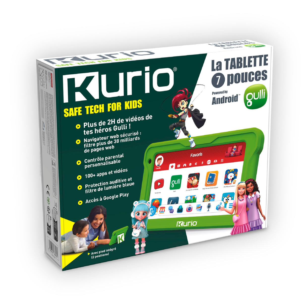 KURIO Gulli - Tableta de 7 Pulgadas para niños, Android 13, Control Parental Personalizable y navegador Seguro - Vídeos héroes Gulli + 100 apps y Juegos educativos precargados