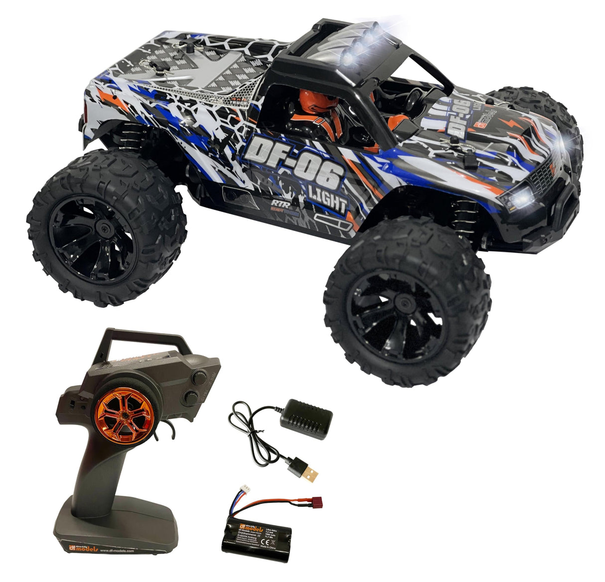 DF Models DF06 Light Truck RTR (Largo x Ancho x Alto 31 x 23,5 x 14 cm, Aprox. 1000 g, Escala 1:14, hasta 40 km/h rápido, a Partir de 14 años, Incluye batería y Cable de Carga USB, Coche teledirigido