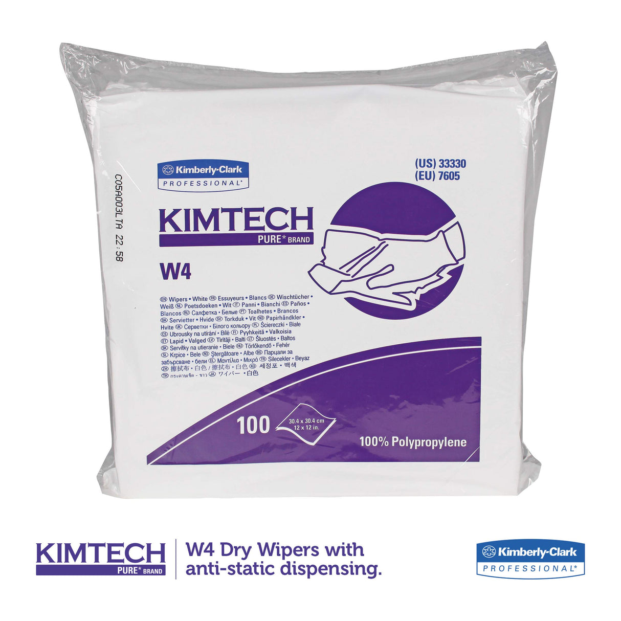 Kimtech Pure W4 Paños 7605, 5 bolsas x 100 hojas blancas